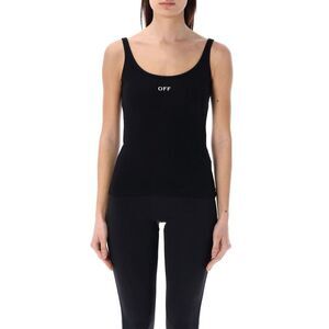 OFF-WHITE Ribbed Tank Top with Logo Detail Women BLACK T-Shirts & Tops